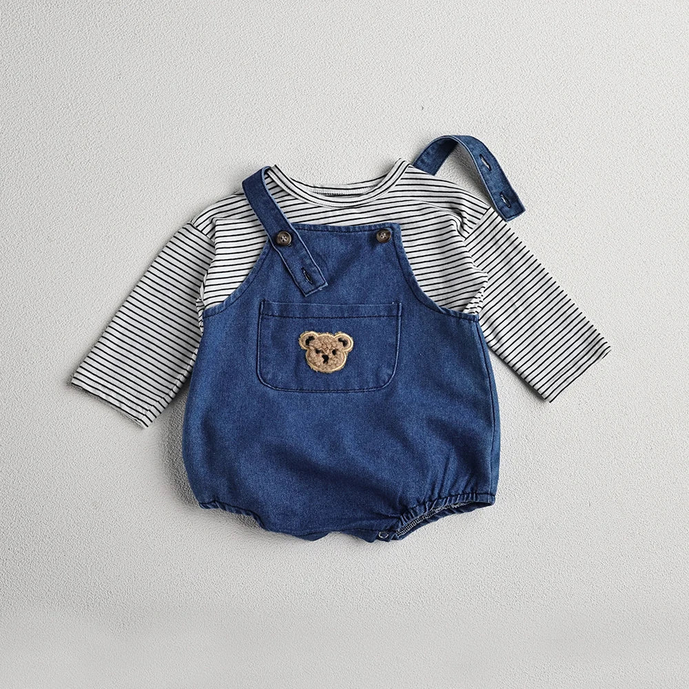 Striped Tee & Denim Bodysuit Set