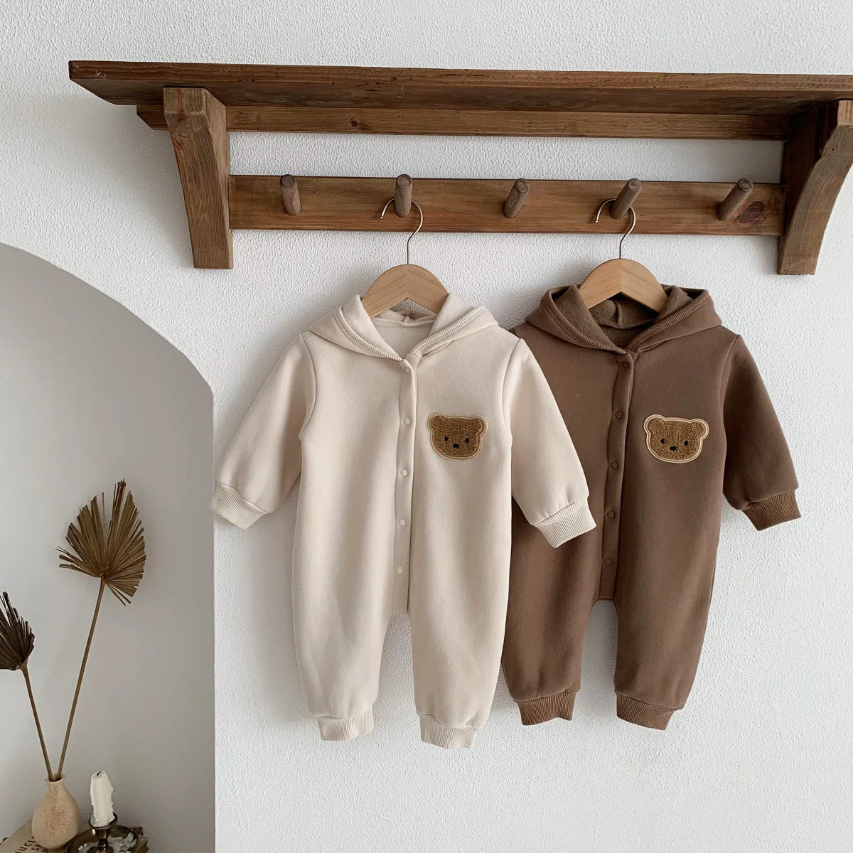 Soft baby bear hooded jumpsuit