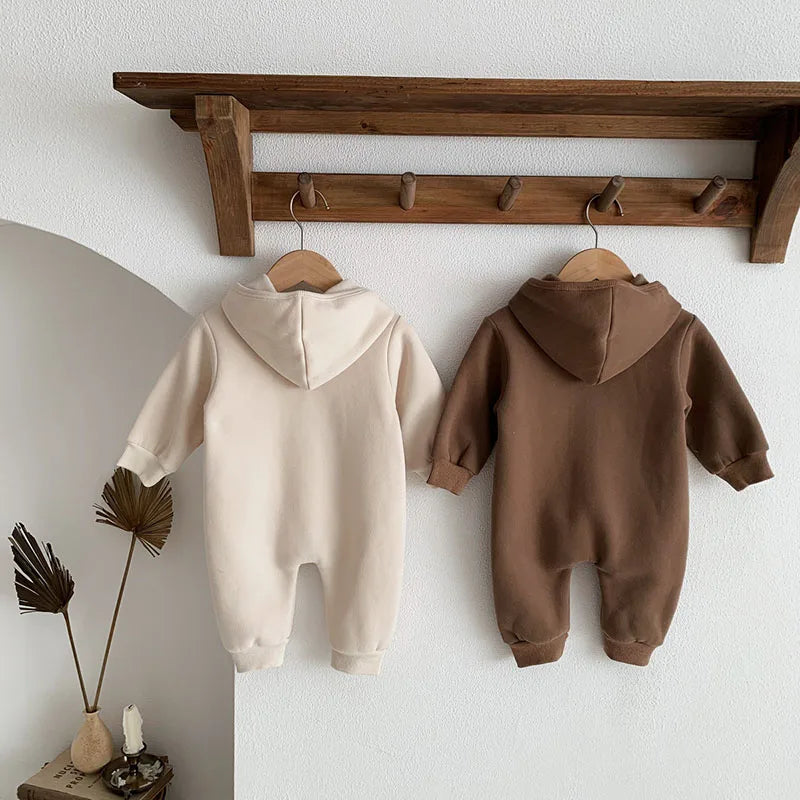 Soft baby bear hooded jumpsuit