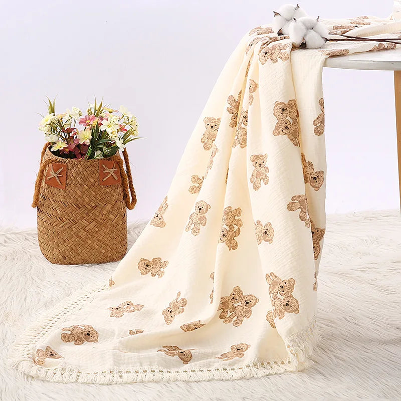 Soft Cotton Tassel Baby Stroller Blanket