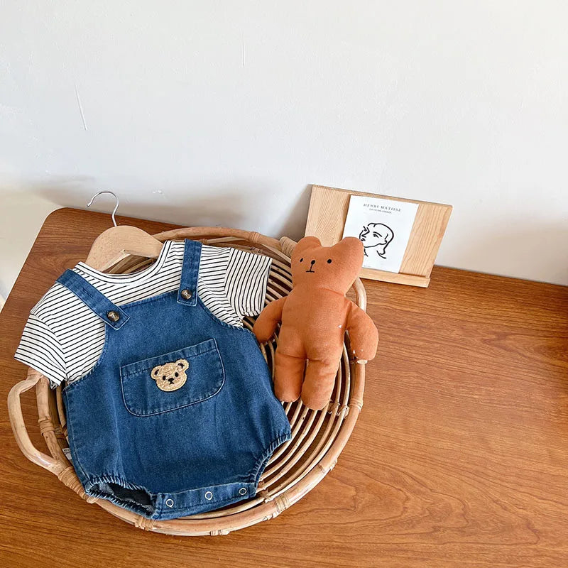 Striped Tee & Denim Bodysuit Set