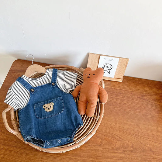 Striped Tee & Denim Bodysuit Set