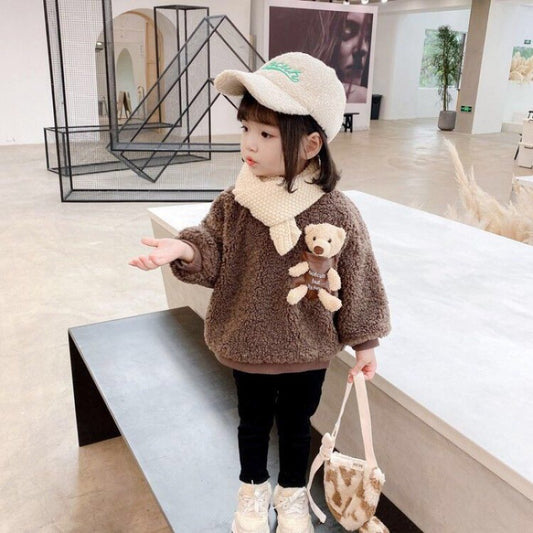 Oversized Sweater with Teddy Bear Pocket